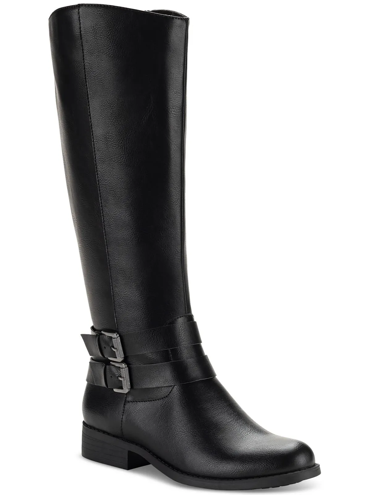 maliaa Womens Faux Leather Buckle Mid-Calf Boots
