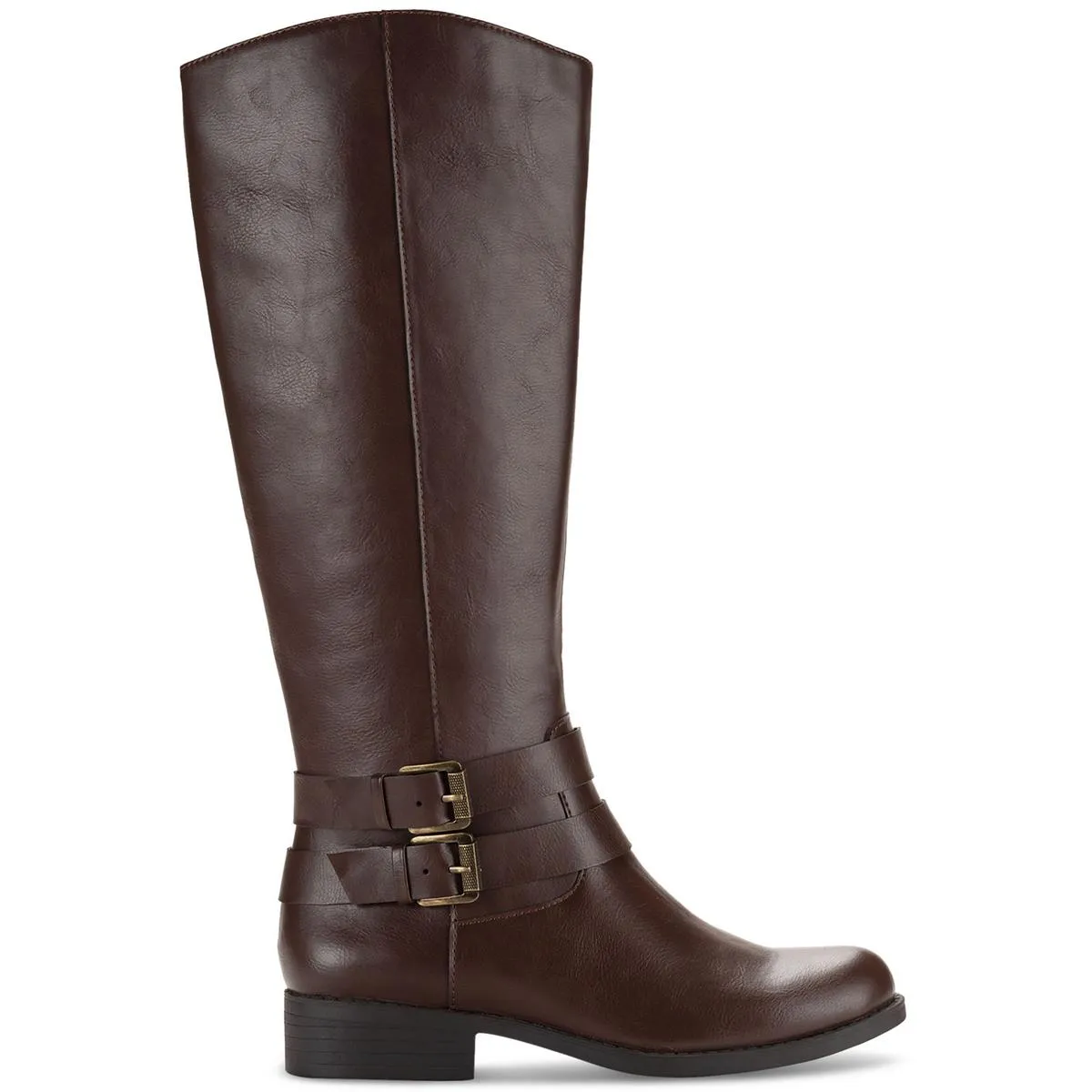 maliaa Womens Faux Leather Buckle Mid-Calf Boots