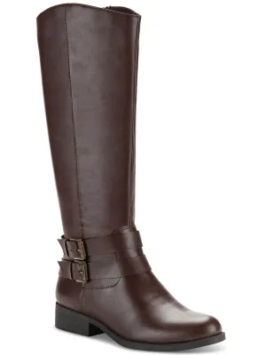 maliaa Womens Faux Leather Buckle Mid-Calf Boots