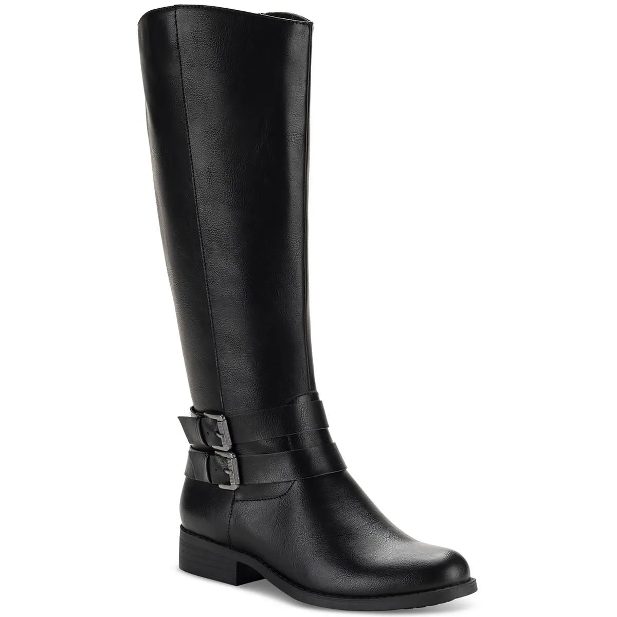 Maliaap Womens Buckle Leather Knee-High Boots