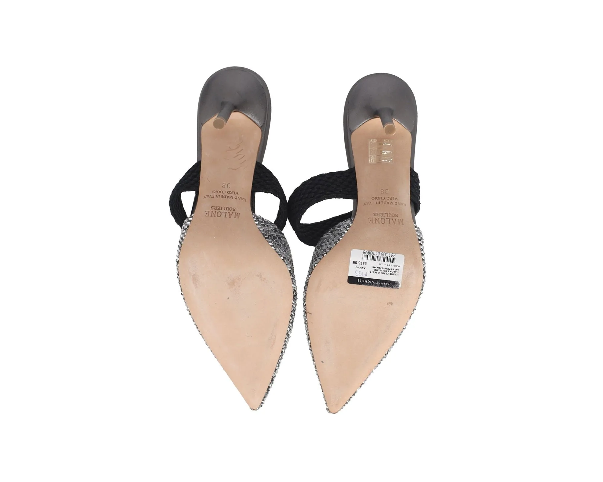 Malone Souliers Maisie Woven Pointed Toe Mule Pumps in Silver Nylon