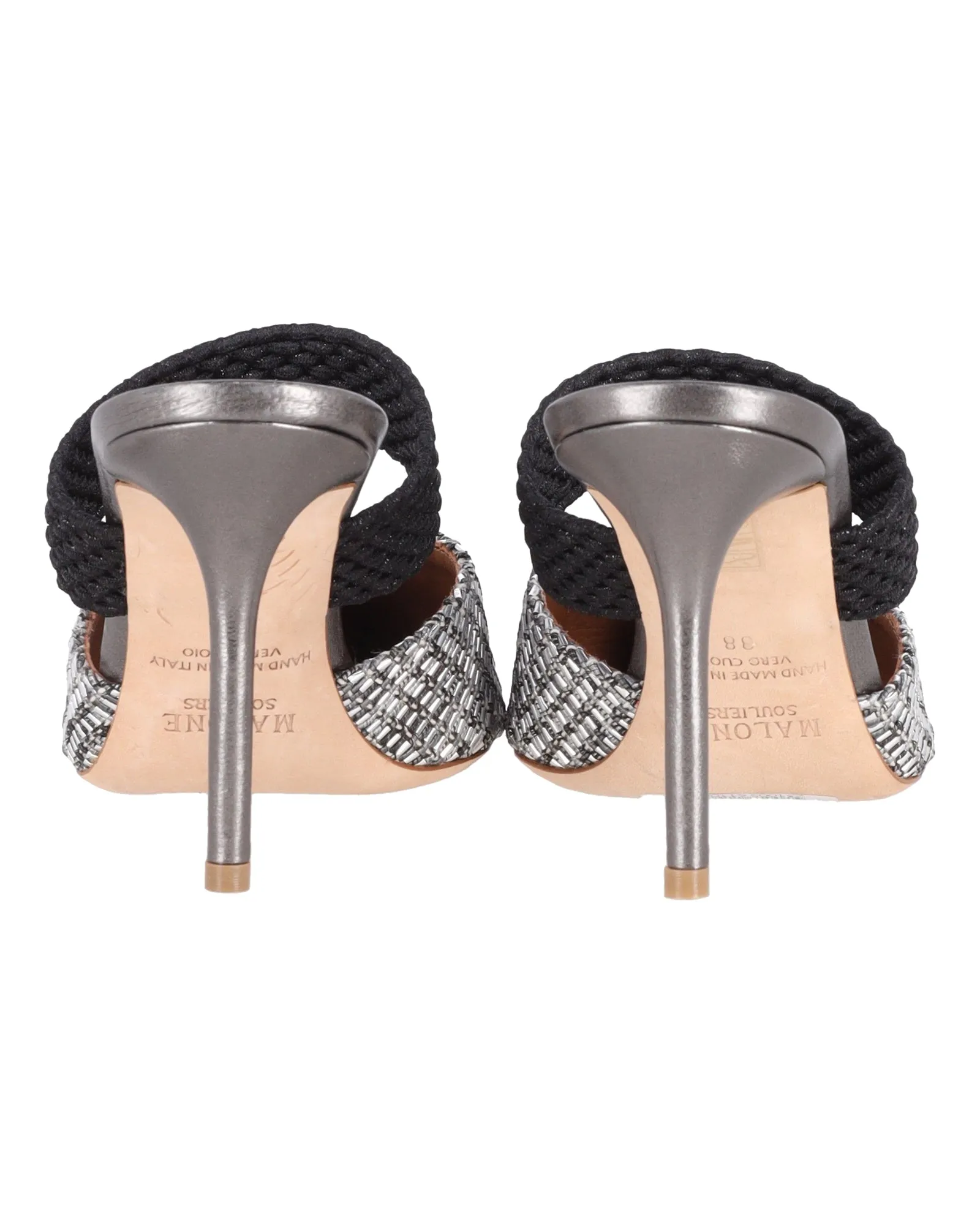 Malone Souliers Maisie Woven Pointed Toe Mule Pumps in Silver Nylon