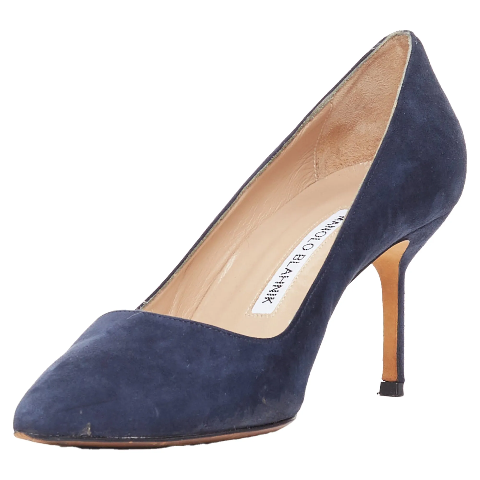 Manolo Blahnik BB 70 navy suede leather pumps