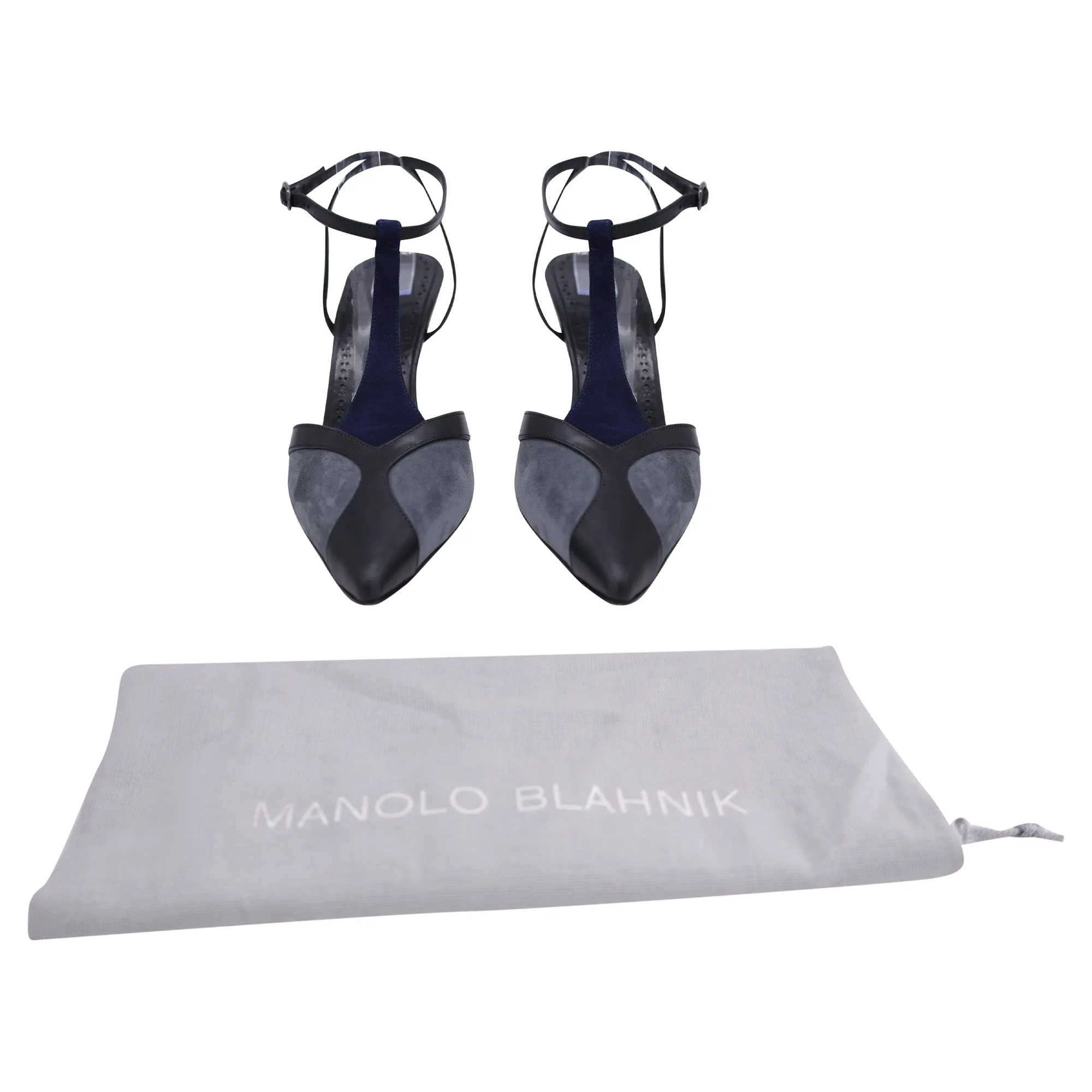 Manolo Blahnik Catillo Color-Block Sling Back Pumps in Grey and Blue Suede