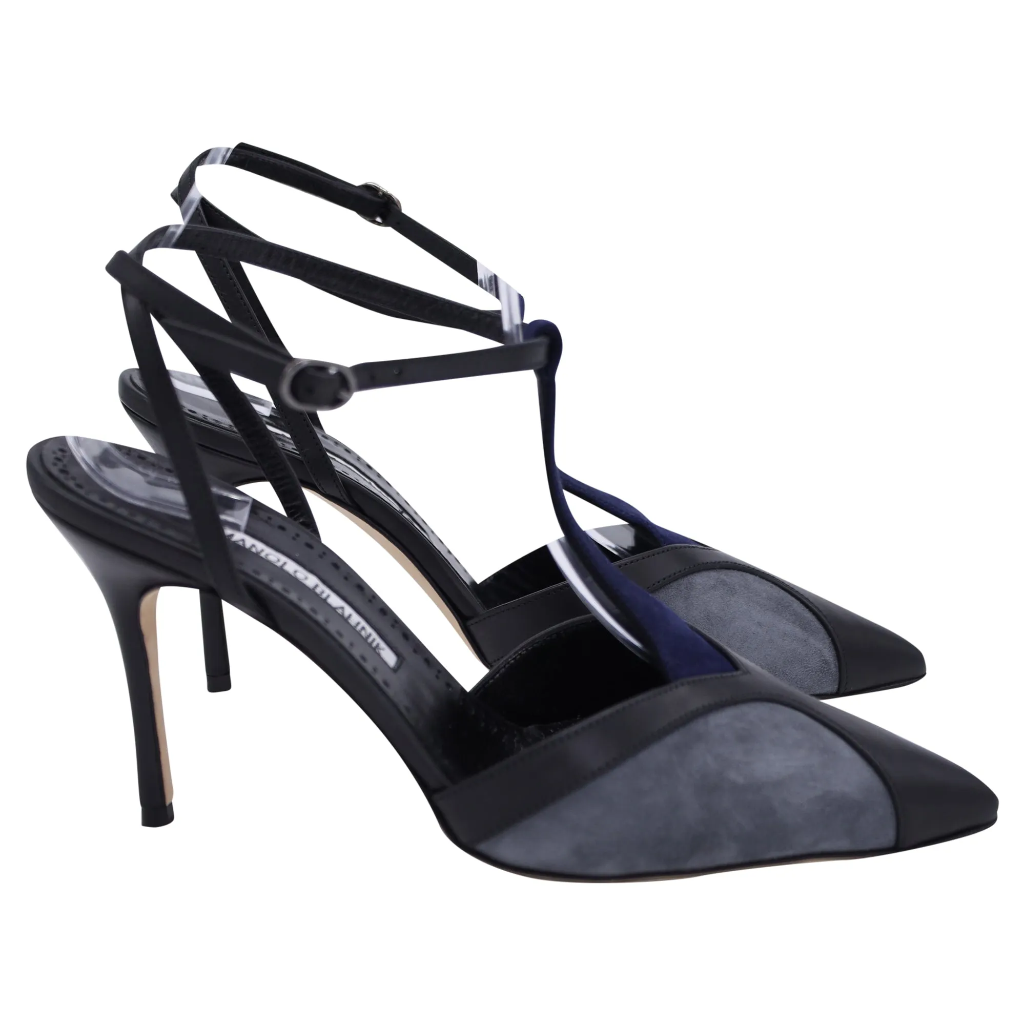 Manolo Blahnik Catillo Color-Block Sling Back Pumps in Grey and Blue Suede