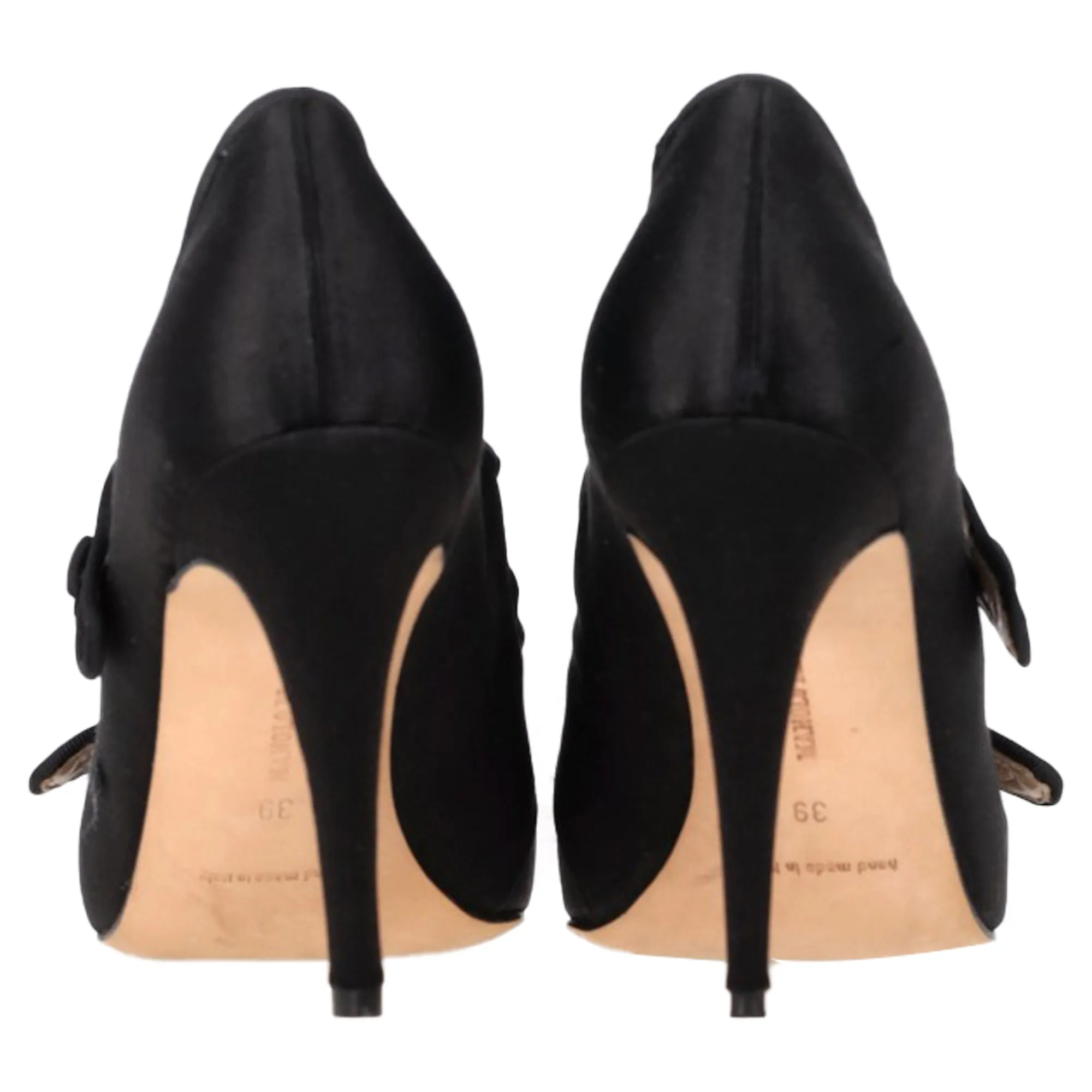 Manolo Blahnik Double Strap Mary Jane Pumps in Black Satin