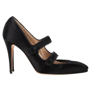 Manolo Blahnik Double Strap Mary Jane Pumps in Black Satin