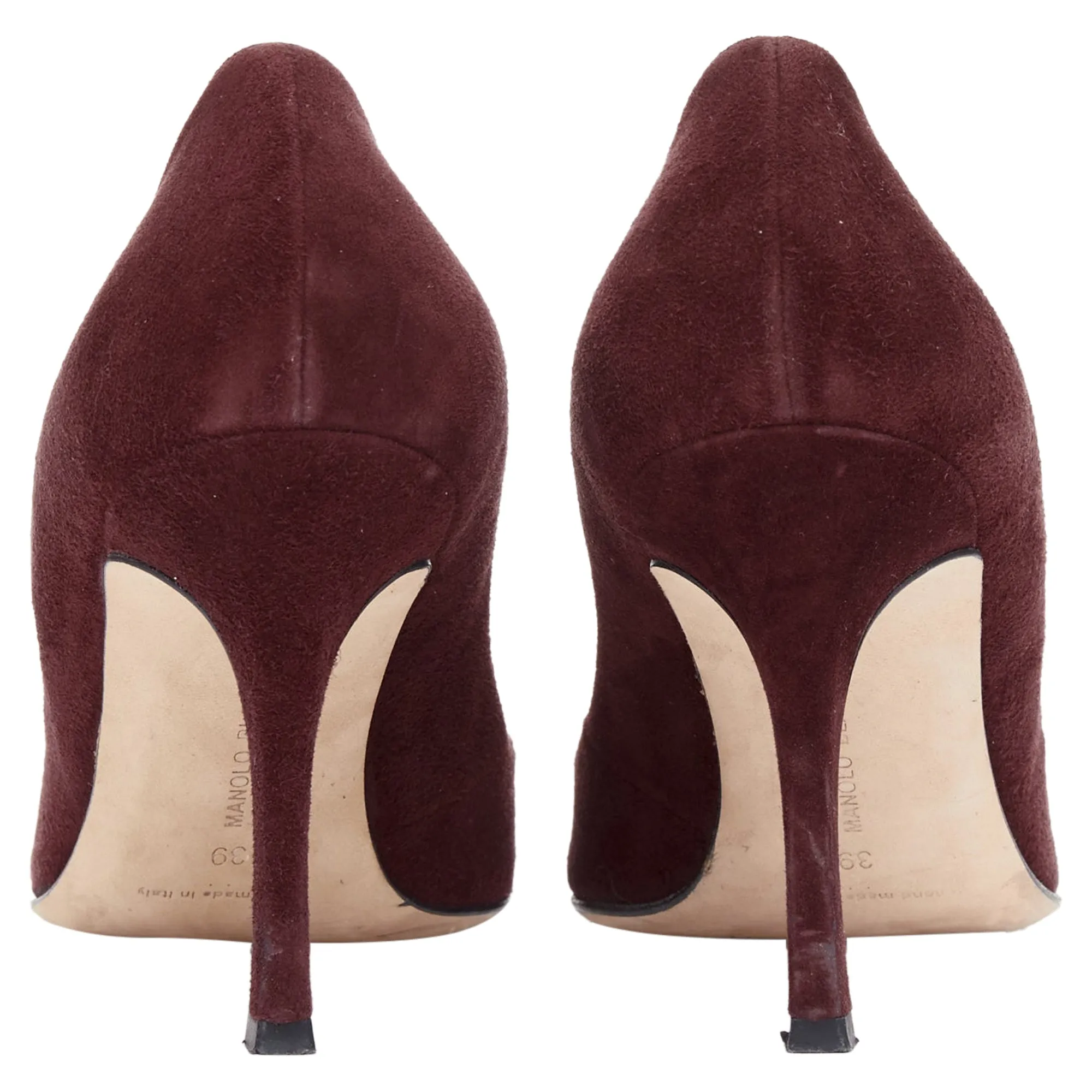 Manolo Blahnik Lisa burgundy suede flower applique pumps