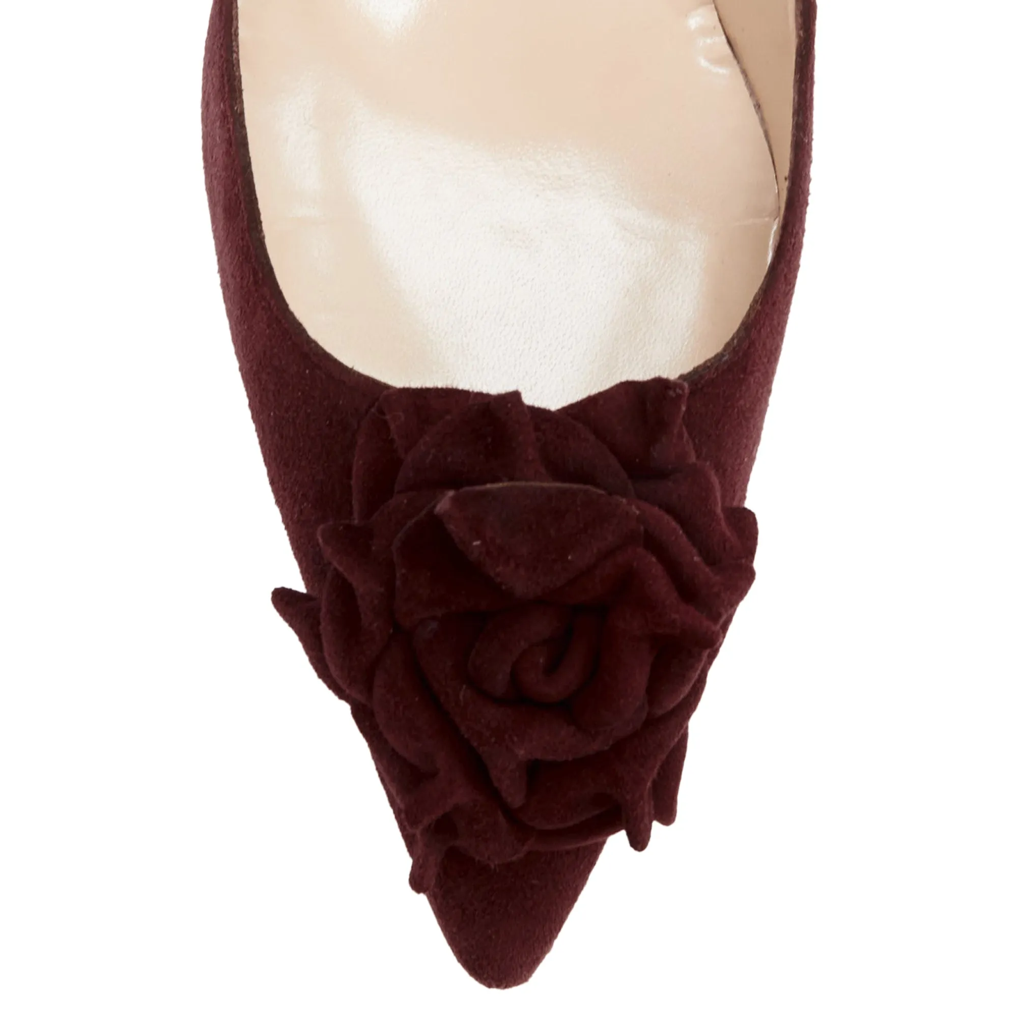 Manolo Blahnik Lisa burgundy suede flower applique pumps