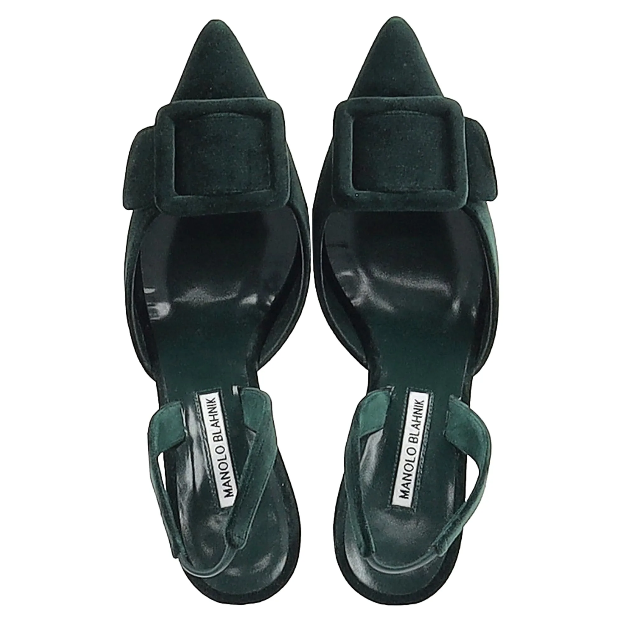 Manolo Blahnik Maysli 70 Buckled Slingback Pumps in Green Velvet