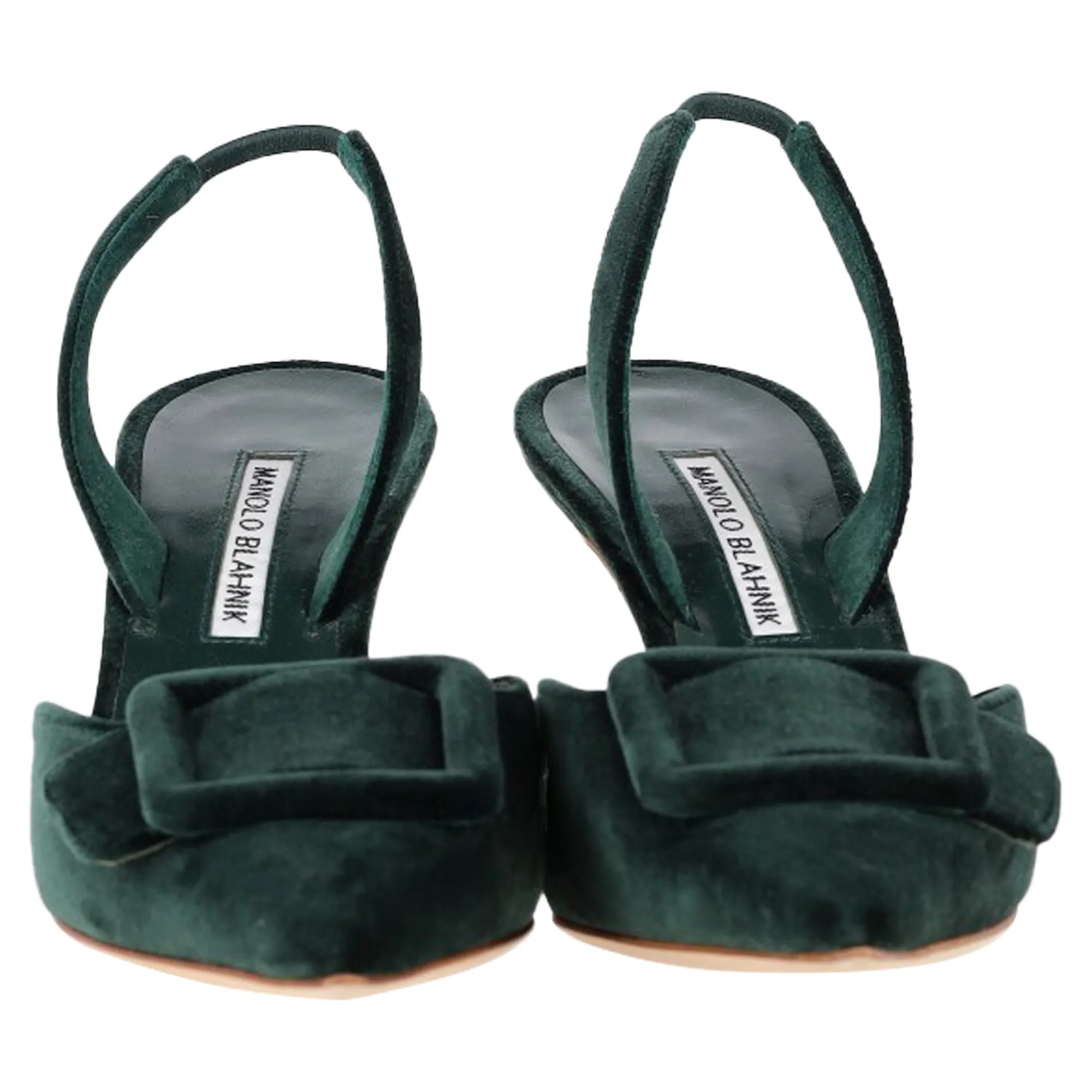 Manolo Blahnik Maysli 70 Buckled Slingback Pumps in Green Velvet