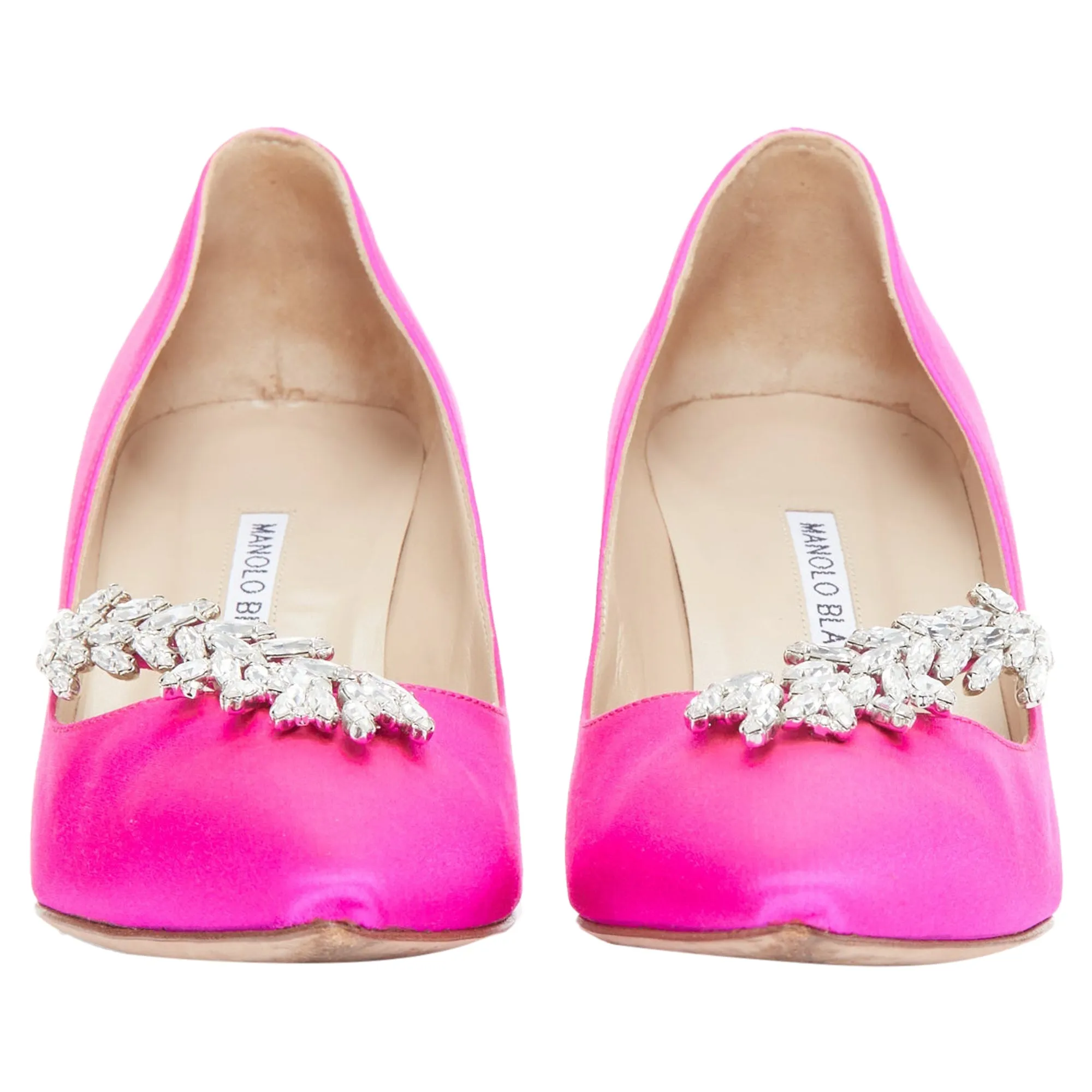 Manolo Blahnik nadira satin crystal mid pumps