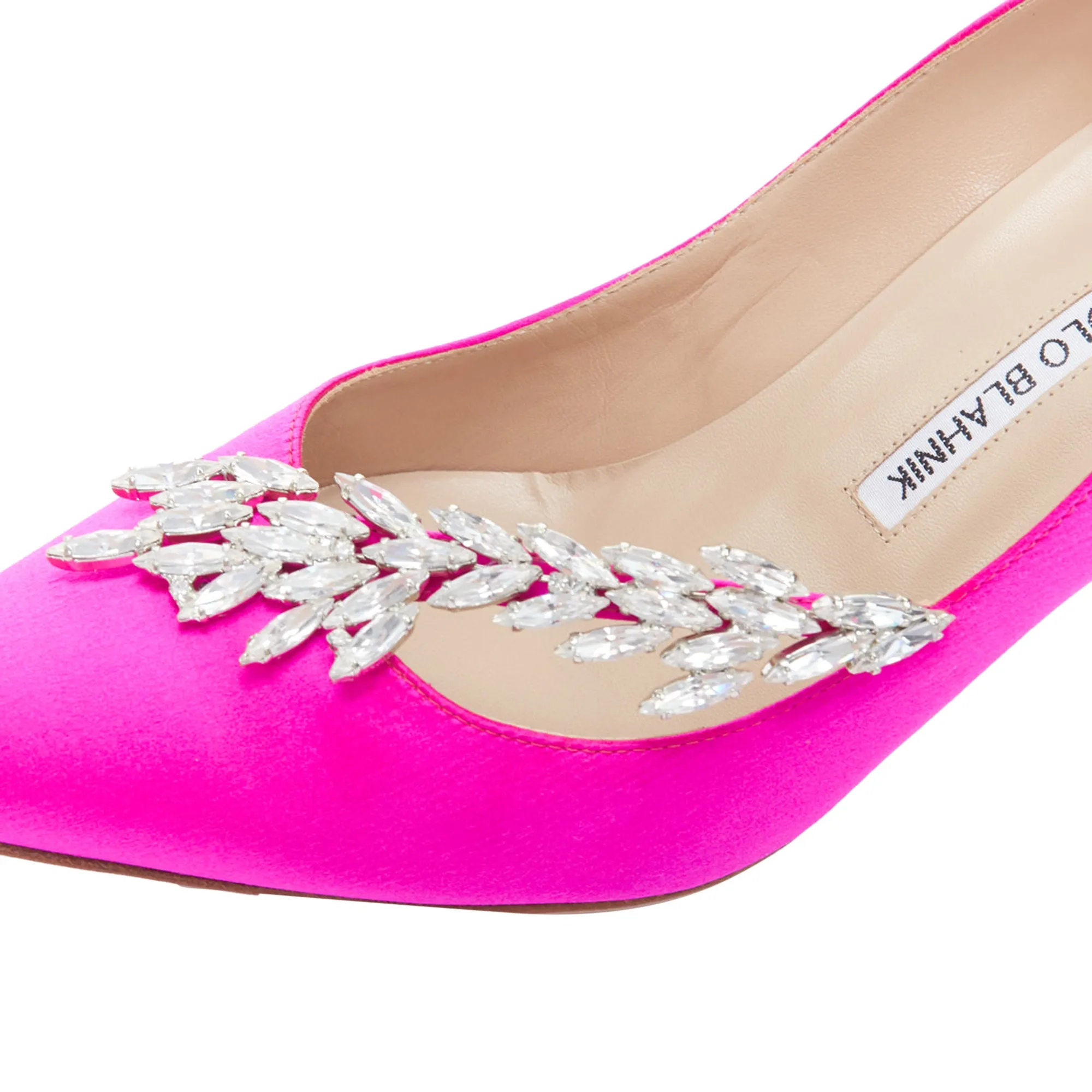 Manolo Blahnik nadira satin crystal mid pumps