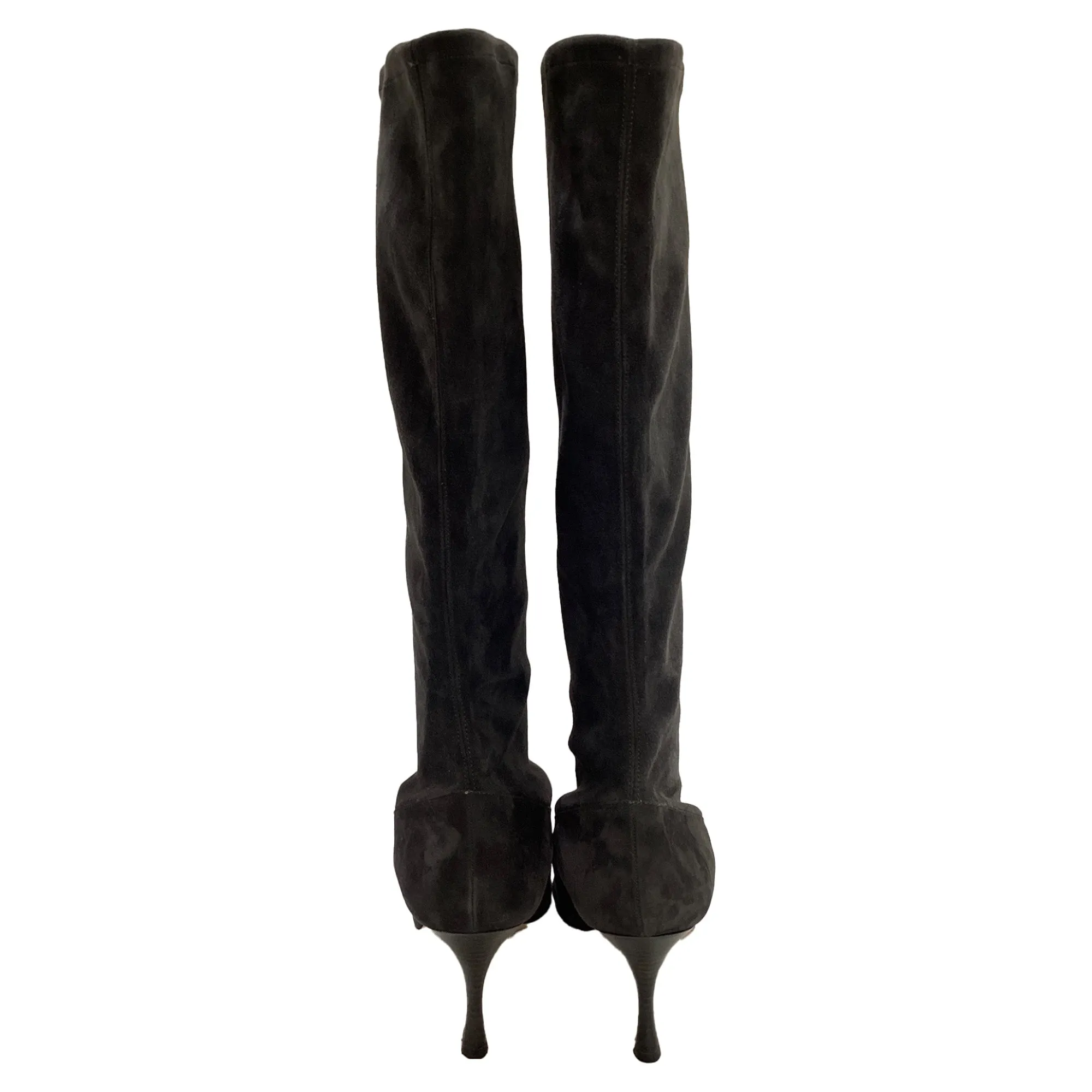 Manolo Blahnik Stretch High Heel Boots in Grey Suede