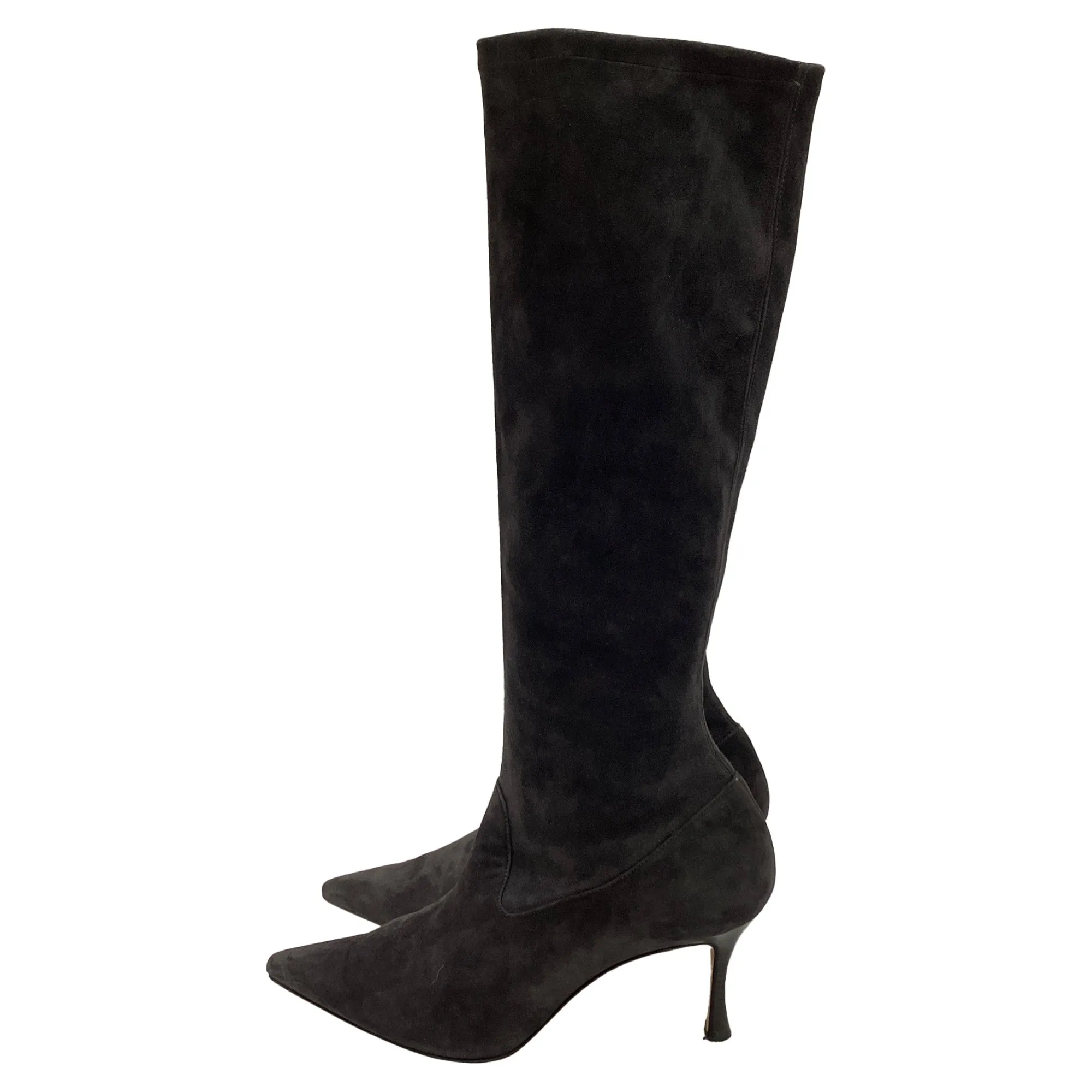 Manolo Blahnik Stretch High Heel Boots in Grey Suede