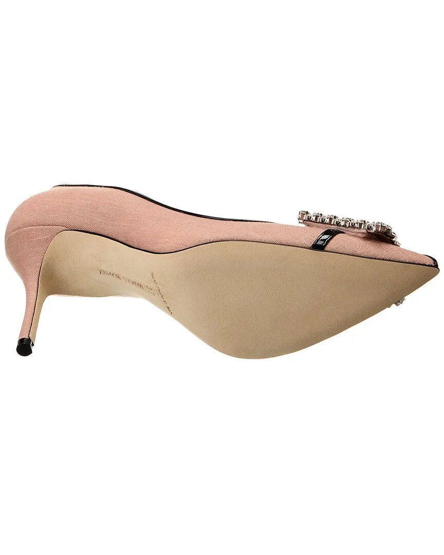 Manolo Blahnik Tuberian 90 Linen & Leather Pump