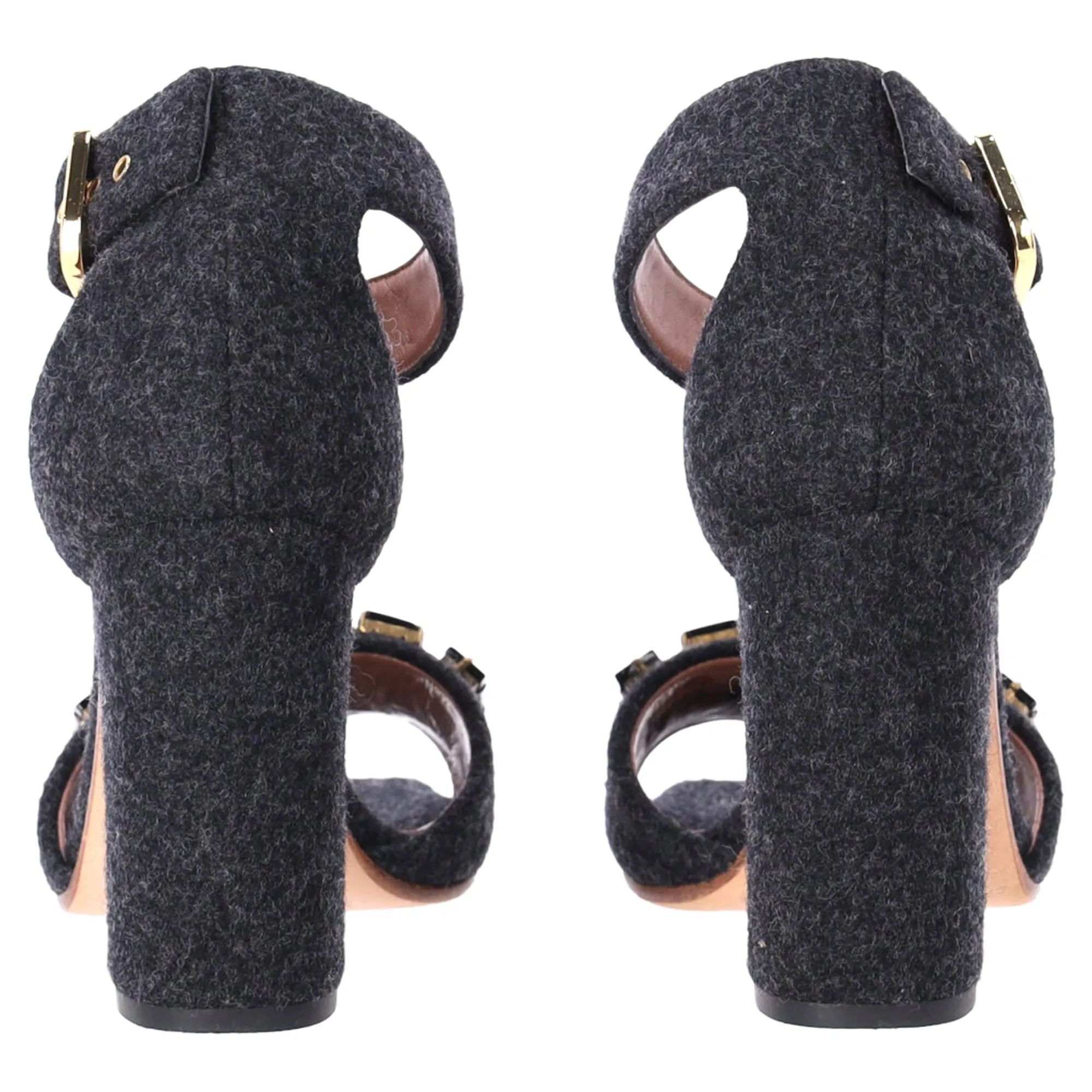 Marni Felt Crystal Embellished Ankle Strap Sandals in Grey Wool
