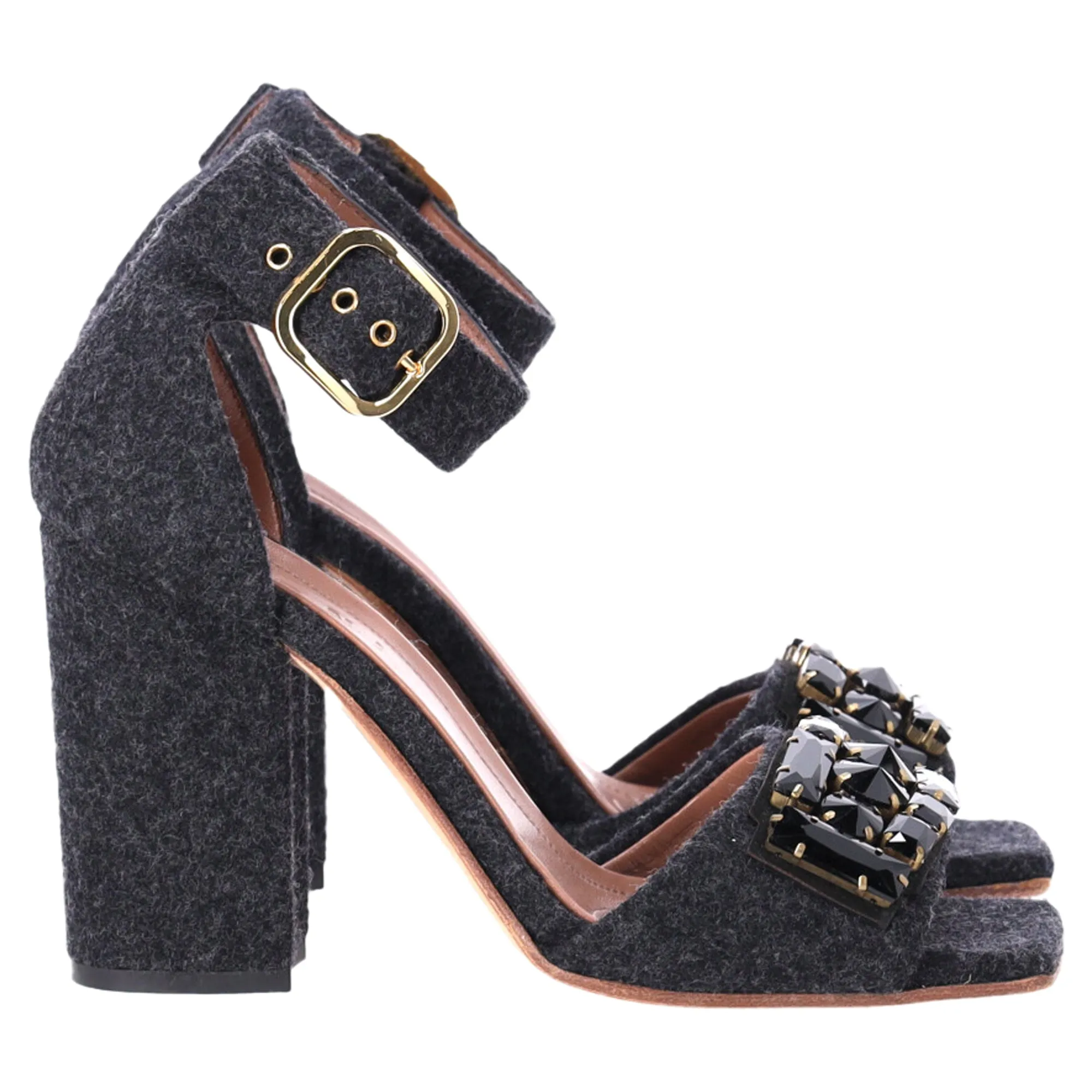Marni Felt Crystal Embellished Ankle Strap Sandals in Grey Wool