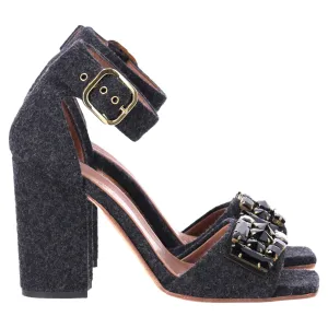 Marni Felt Crystal Embellished Ankle Strap Sandals in Grey Wool