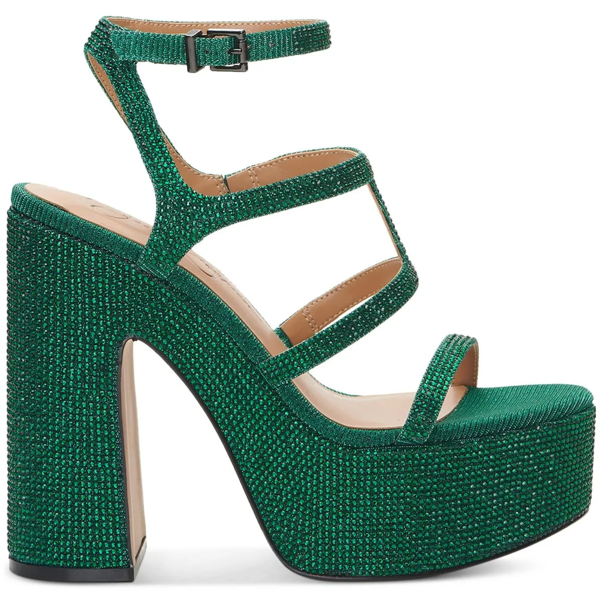 Meitini Womens Rhinestone Strappy Block Heels