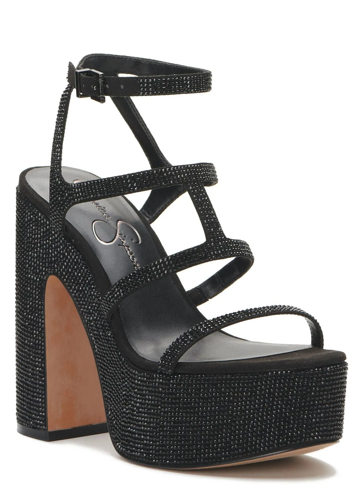 Meitini Womens Rhinestone Strappy Block Heels