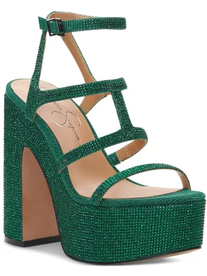 Meitini Womens Rhinestone Strappy Block Heels