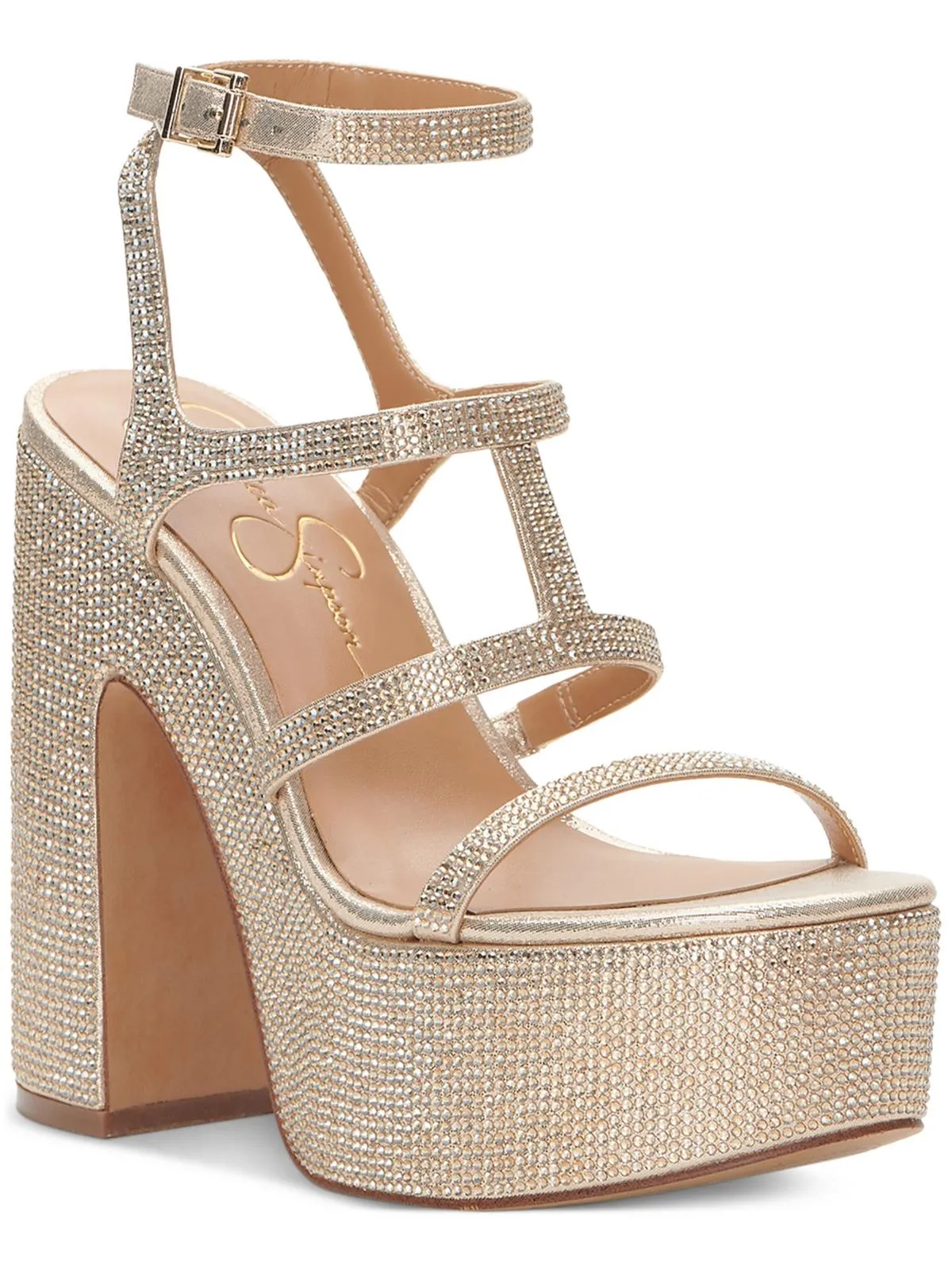Meitini Womens Rhinestone Strappy Block Heels