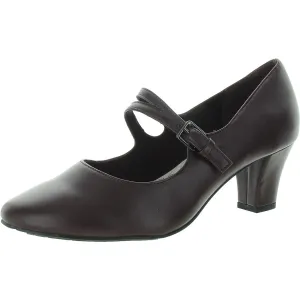 Meryl Womens Buckle Faux Leather Mary Jane Heels