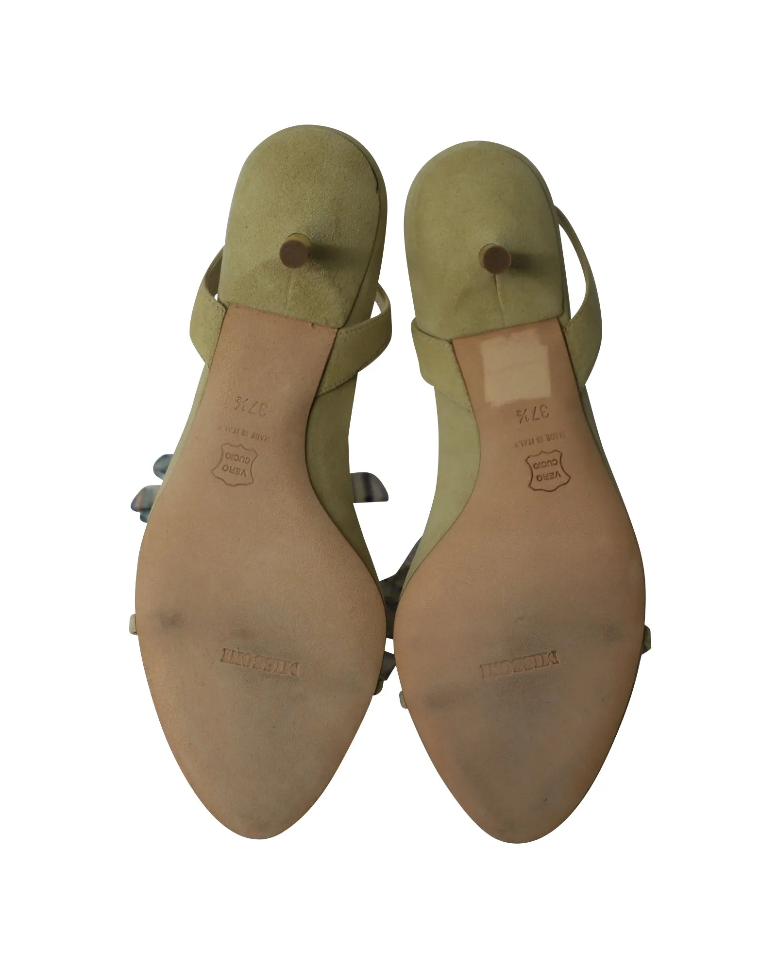 Missoni Ankle Strap Kitten Heel Sandals in Light Green Suede