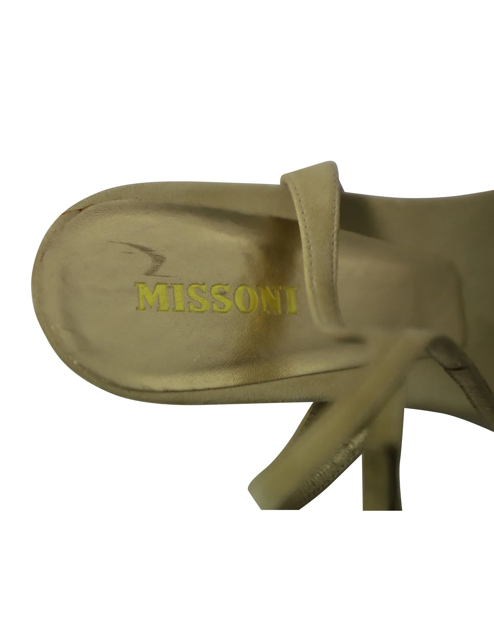 Missoni Ankle Strap Kitten Heel Sandals in Light Green Suede