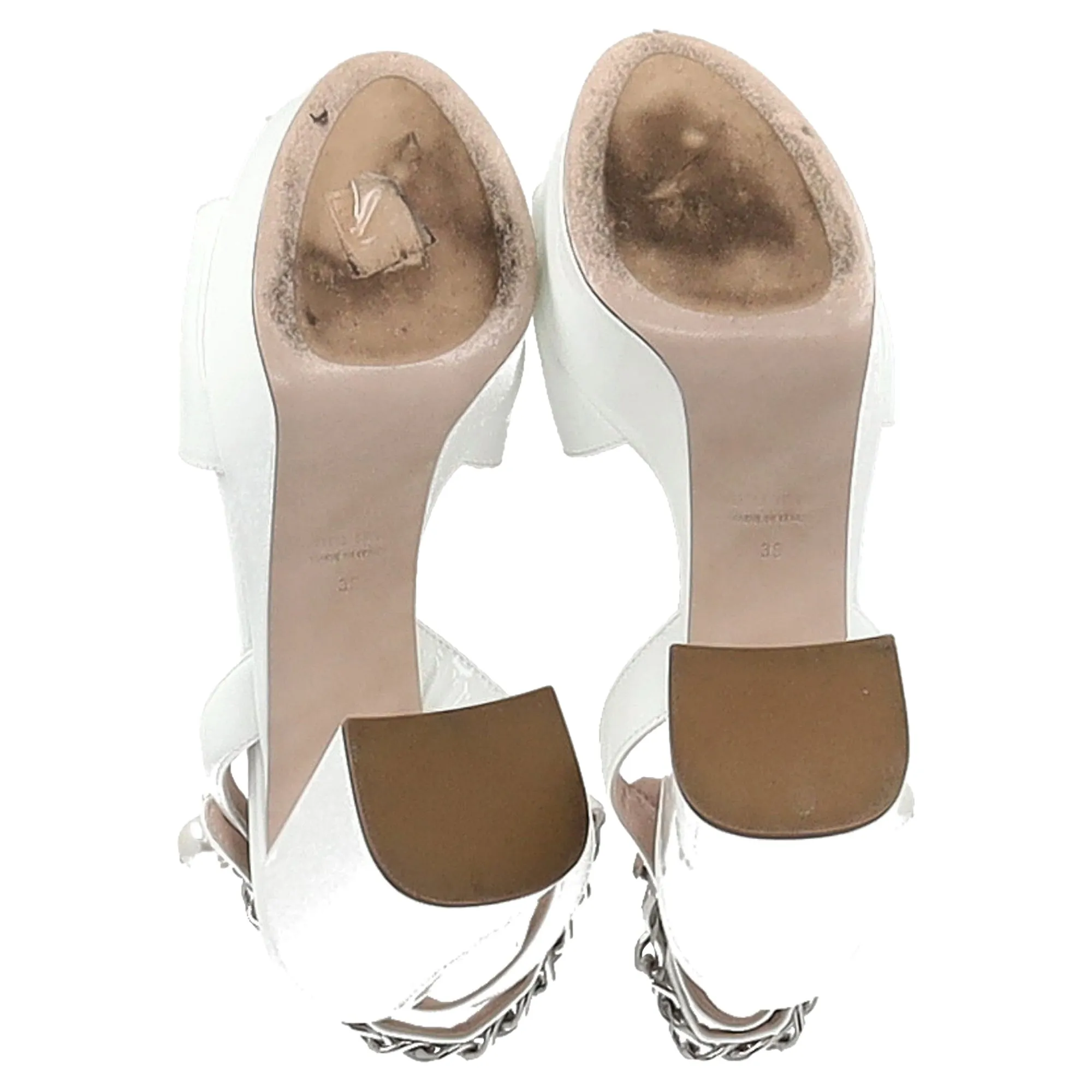 Miu Miu Platform Ankle-Strap Sandals in White Patent Leather