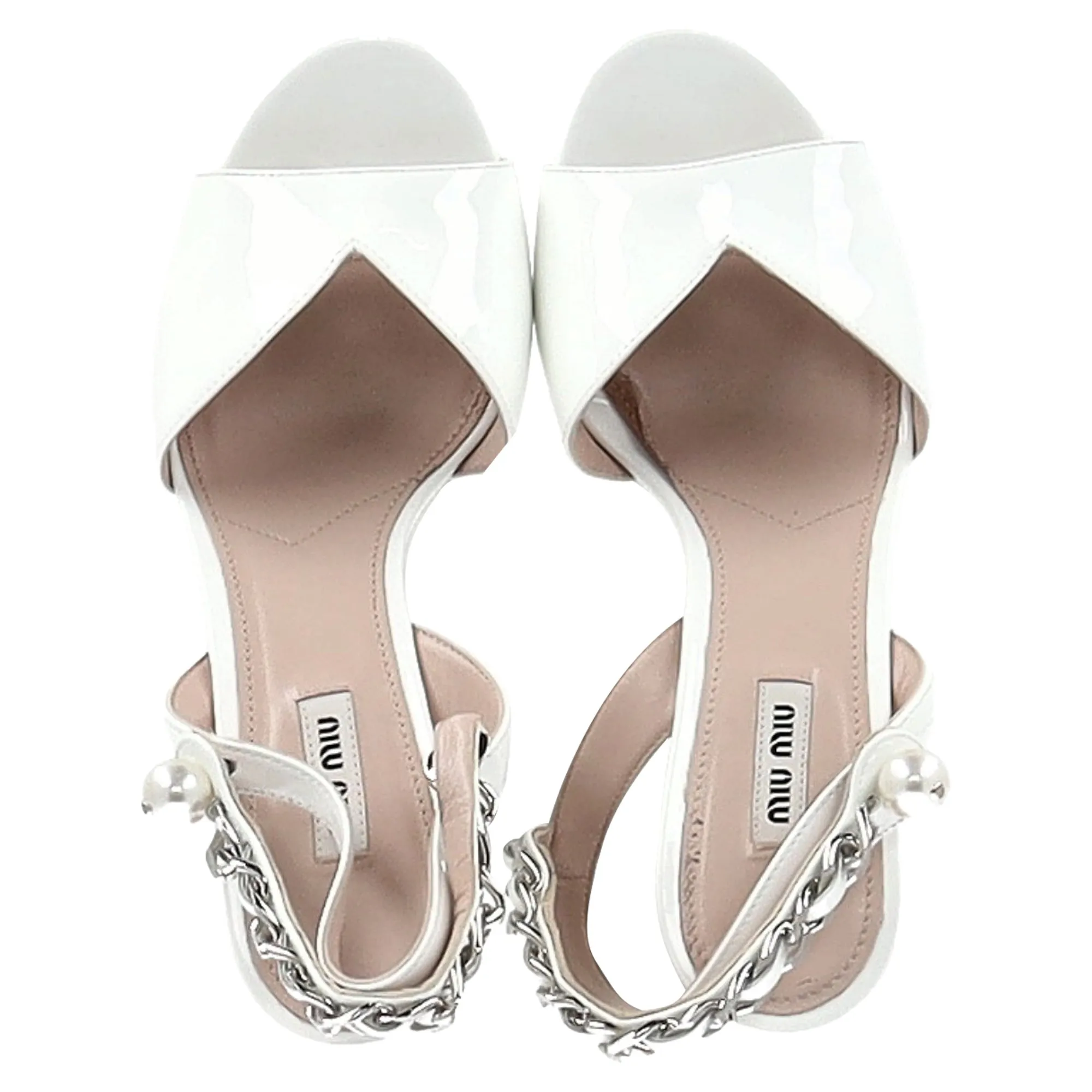 Miu Miu Platform Ankle-Strap Sandals in White Patent Leather