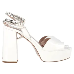 Miu Miu Platform Ankle-Strap Sandals in White Patent Leather