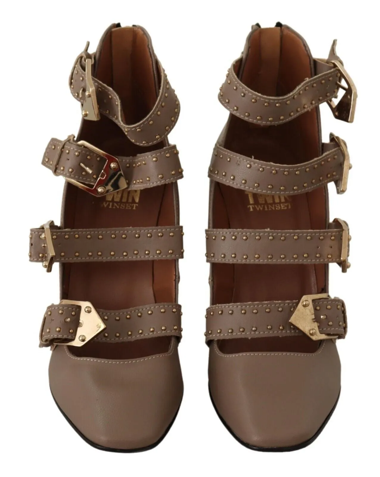 MY TWIN Leather Block Heels multi Buckle Pumps Women's Shoes