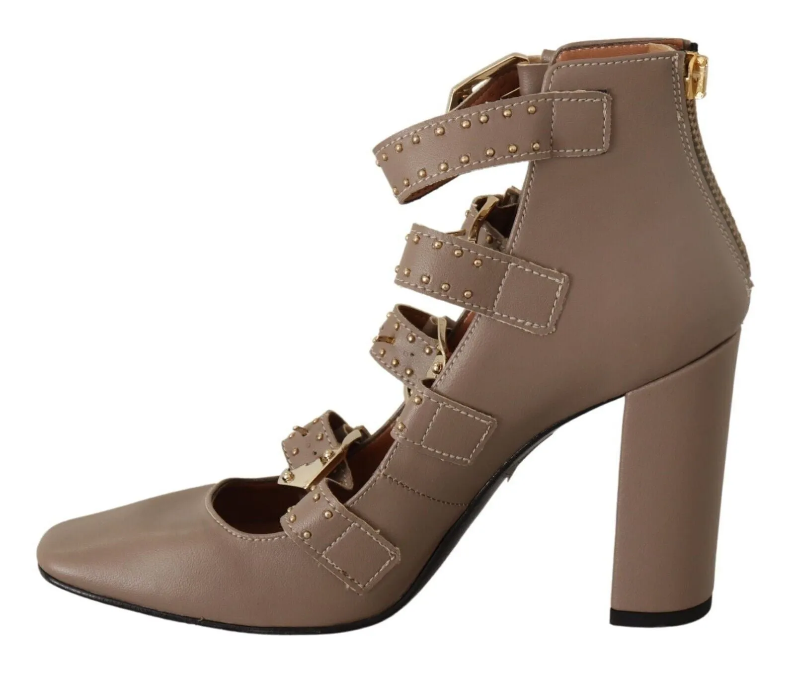 MY TWIN Leather Block Heels multi Buckle Pumps Women's Shoes