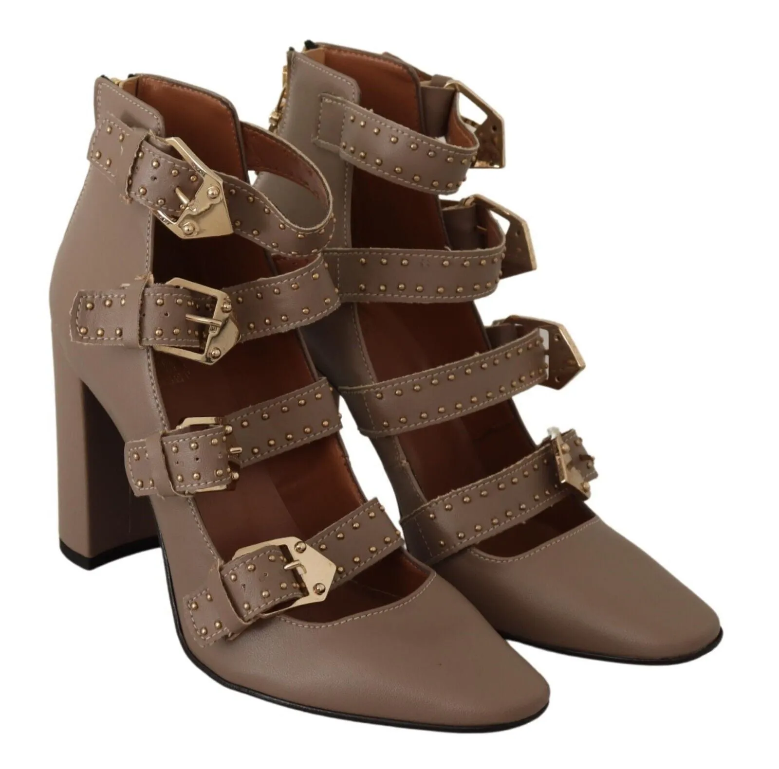 MY TWIN Leather Block Heels multi Buckle Pumps Women's Shoes