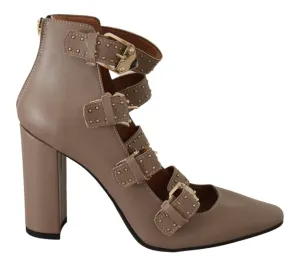 MY TWIN Leather Block Heels multi Buckle Pumps Women's Shoes