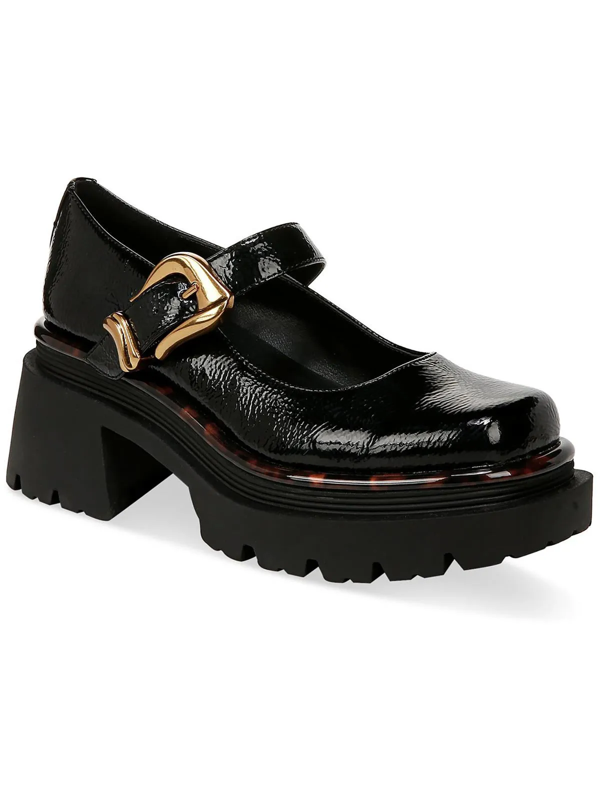 Nellie Womens Patent Lugged Sole Mary Jane Heels
