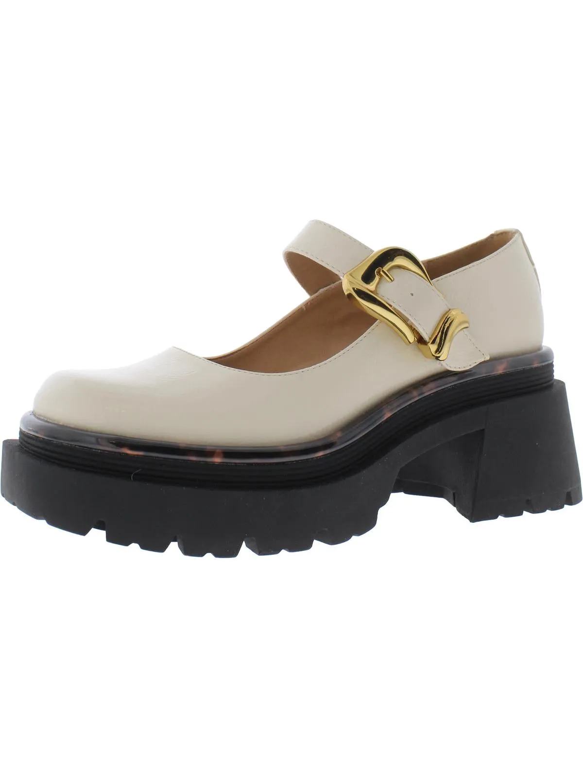 Nellie Womens Patent Lugged Sole Mary Jane Heels