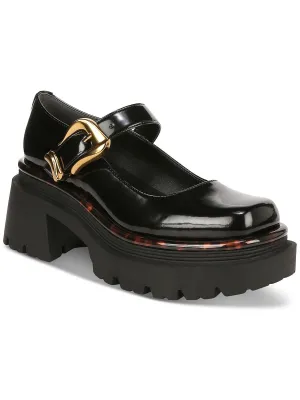 Nellie Womens Patent Lugged Sole Mary Jane Heels