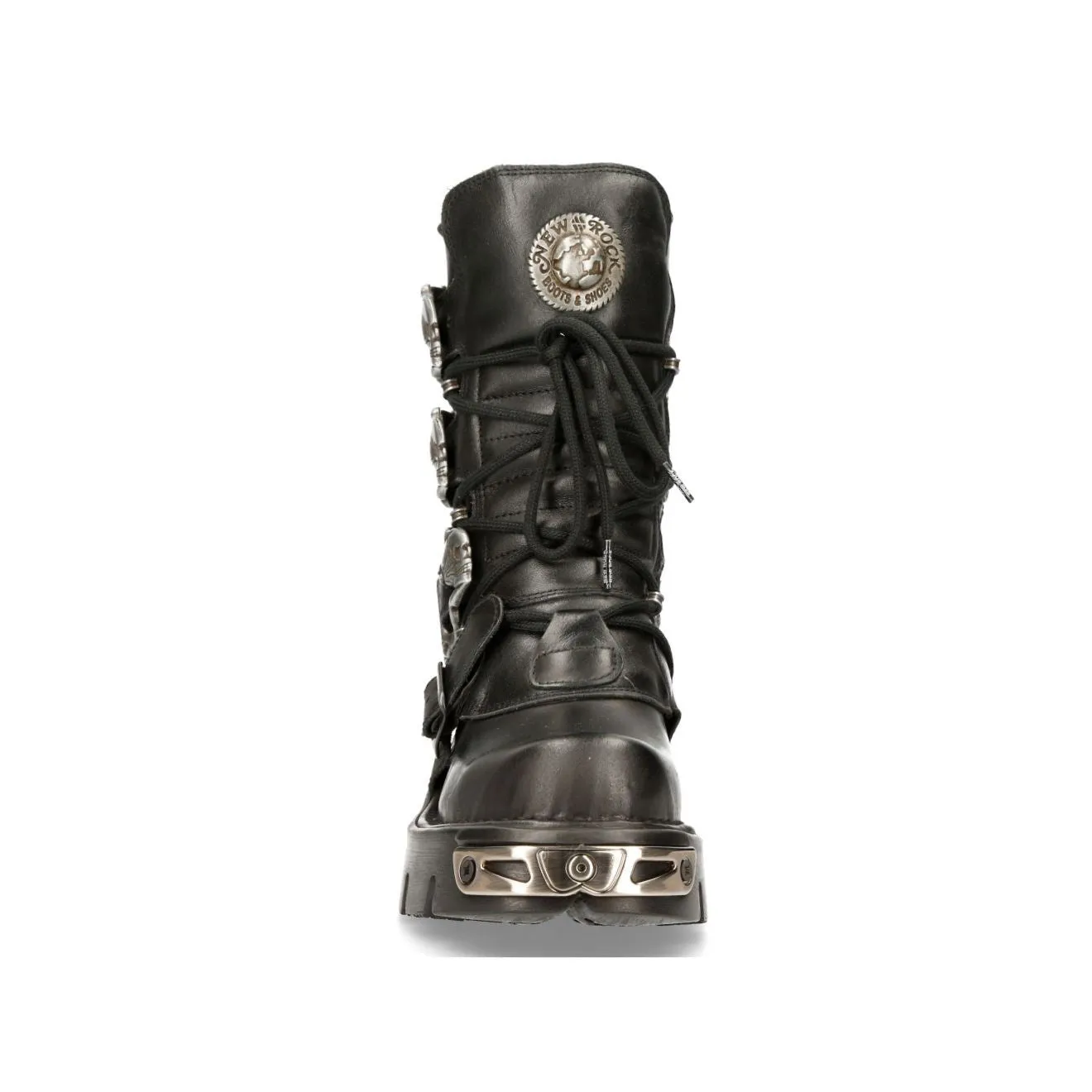 New Rock Black Mid-Calf Gothic Leather Boots-391-S1