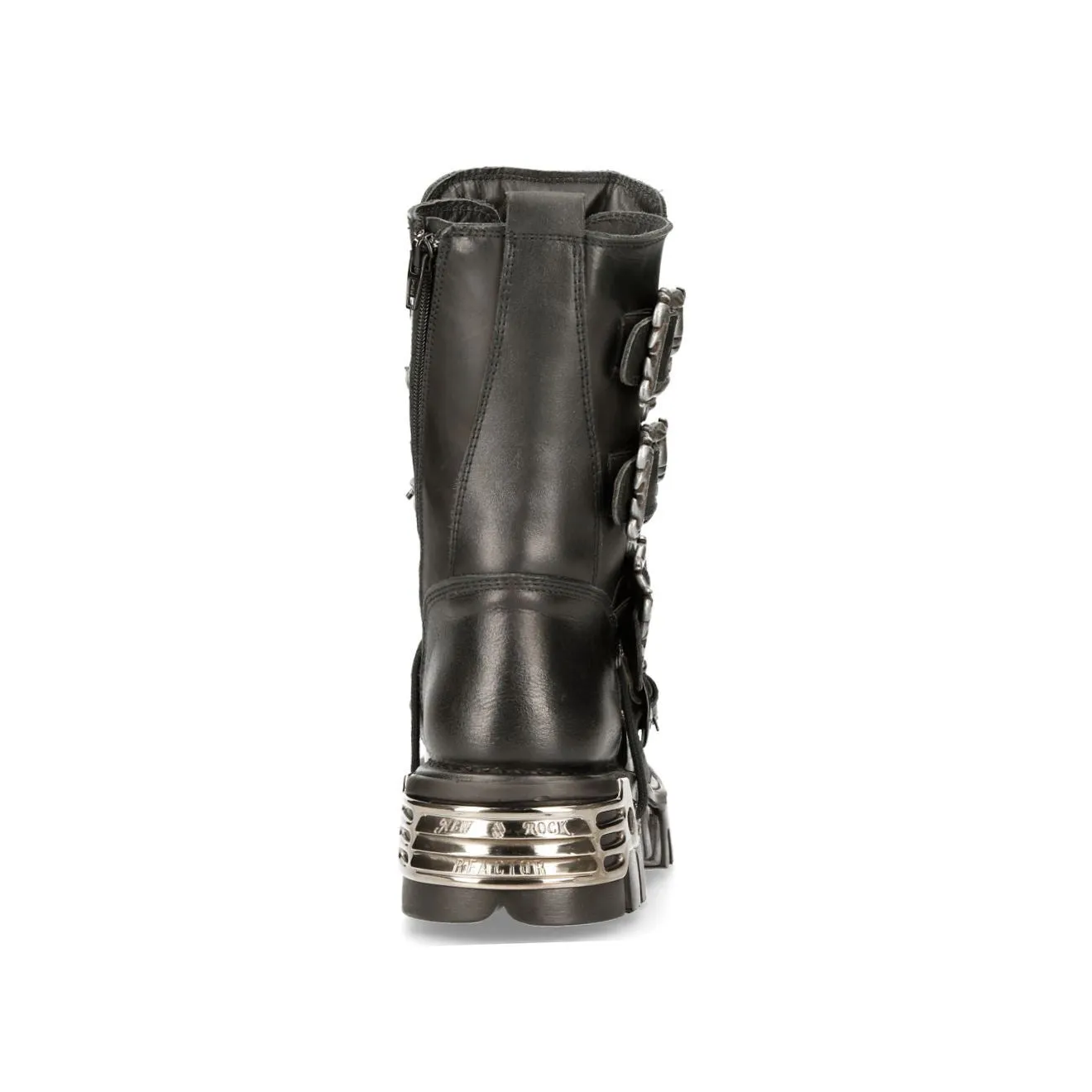 New Rock Black Mid-Calf Gothic Leather Boots-391-S1