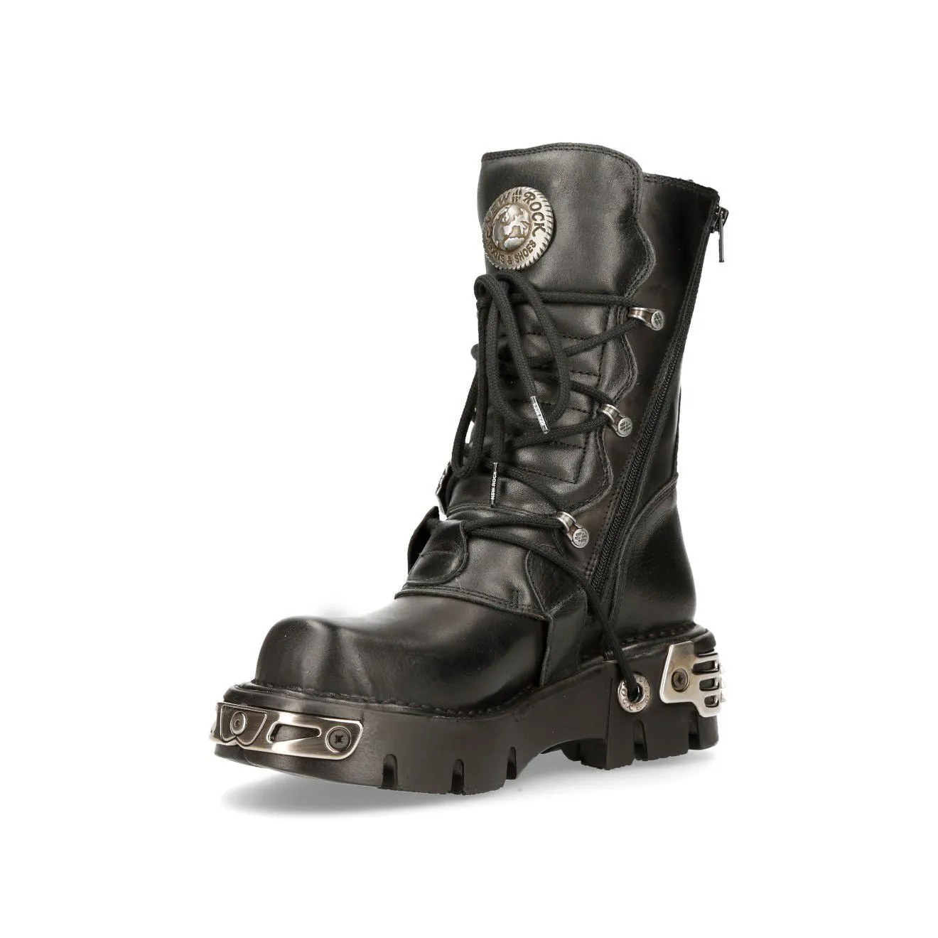 New Rock Black Mid-Calf Gothic Leather Boots-391-S1