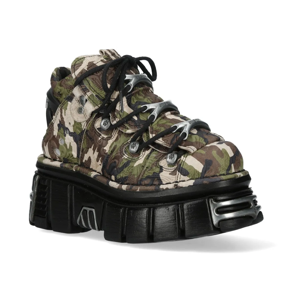 New Rock M-106-C169 Camouflage Leather Metallic Gothic Ankle Boots