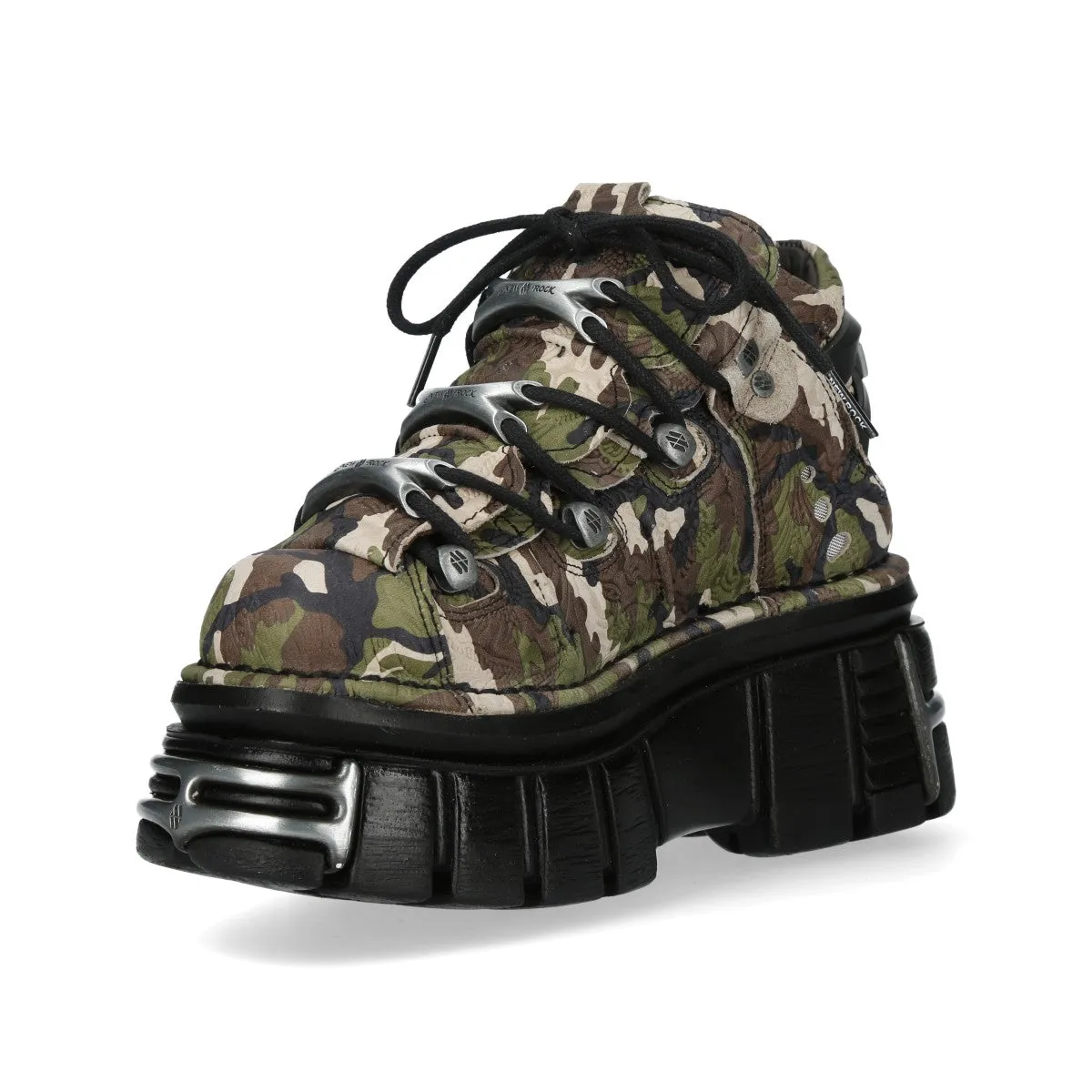 New Rock M-106-C169 Camouflage Leather Metallic Gothic Ankle Boots