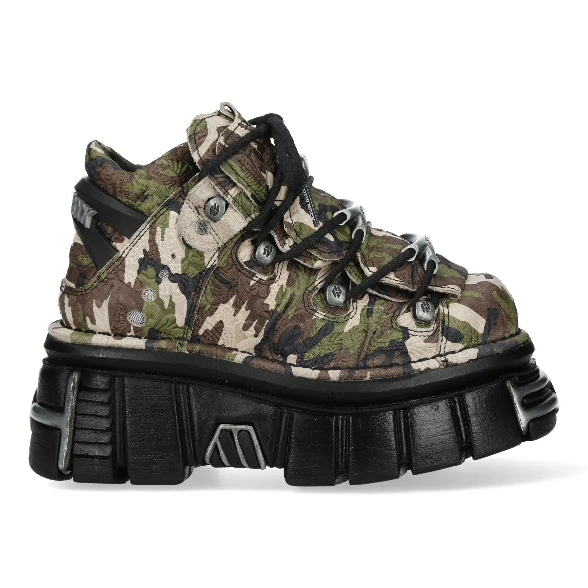 New Rock M-106-C169 Camouflage Leather Metallic Gothic Ankle Boots
