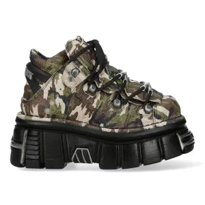 New Rock M-106-C169 Camouflage Leather Metallic Gothic Ankle Boots