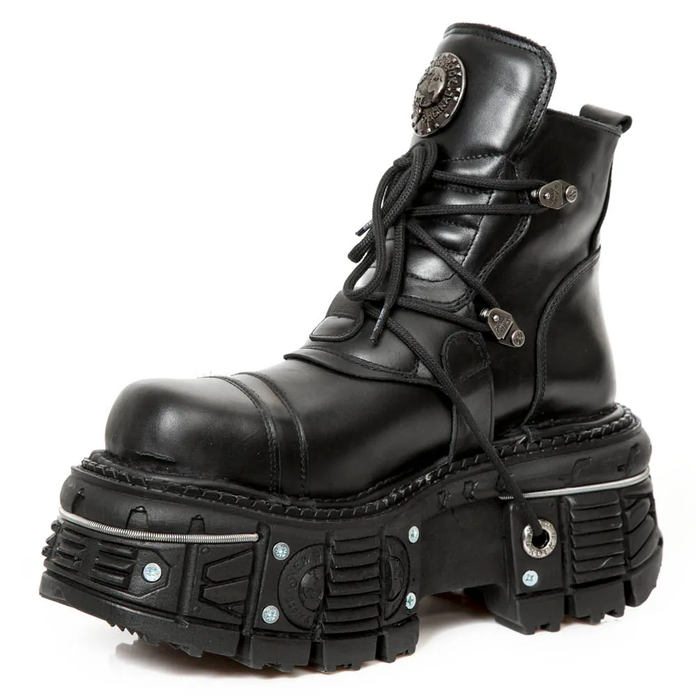 New Rock M-TANK007-S1 Black Leather Gothic Combat Platform Ankle Boots