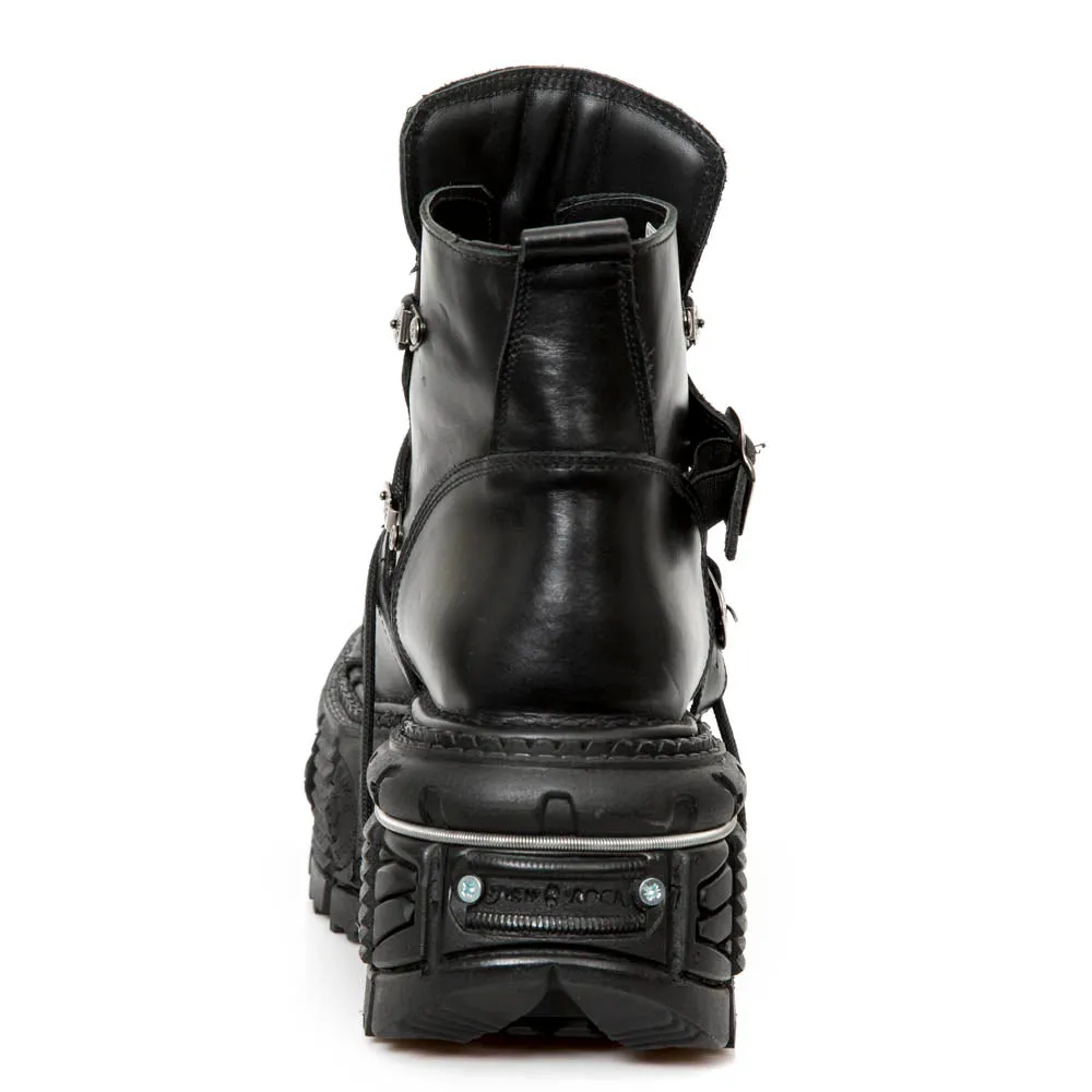 New Rock M-TANK007-S1 Black Leather Gothic Combat Platform Ankle Boots