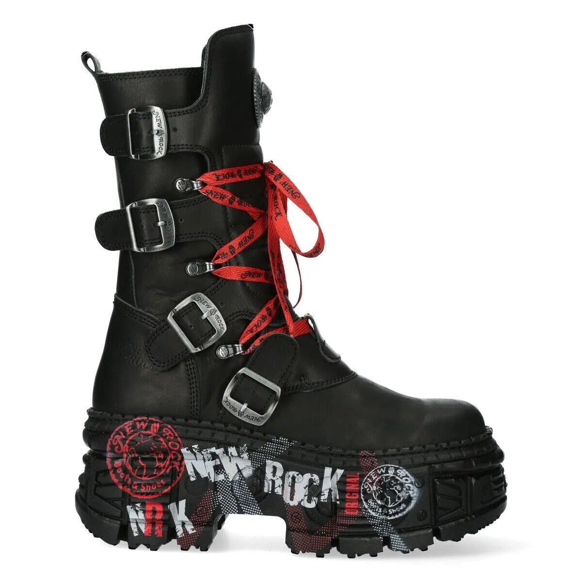 New Rock Mid Calf Punk Leather Boots-WALL028B-C1